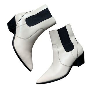Paige Willa Leather White & Black Pointed Boots 8.5